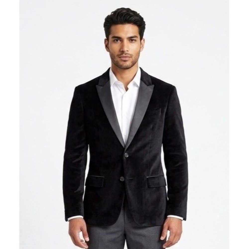 Guess Shiny Stretch Velvet Blazer Men’s Medium Jet Black NWT $178 Party Evening